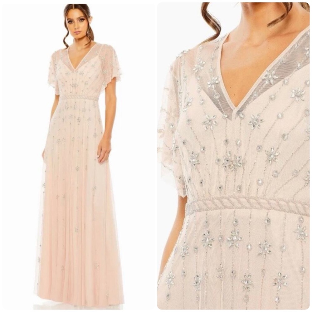 Mac Duggal Pink V Neck Flutter Sleeve A Line Gown maxi dress size 4 UB - Picture 1 of 9